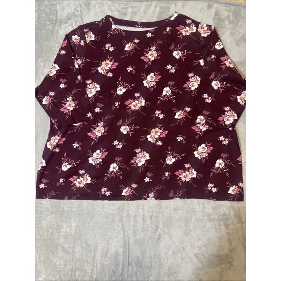 Women’s Croft & Barrow Top 3/4 Sleeves Floral Maroon Plus 5x - Picture 4 of 12